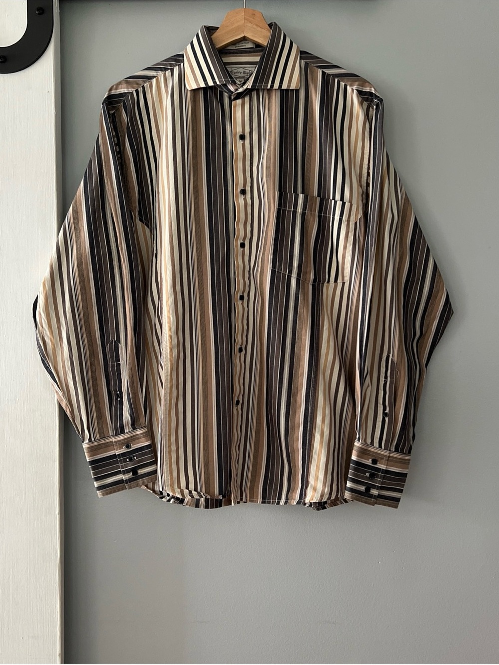 VTG Y2K Eighty Eight Shirt Men’s M Brown Tan Black Striped Long Sleeve Button Up